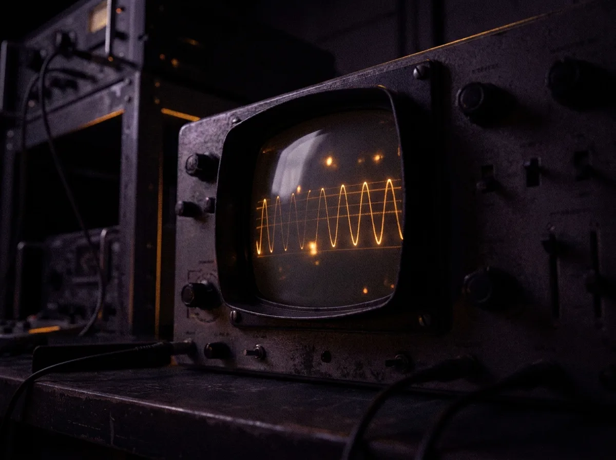 Amber waveform on a dark oscilloscope screen